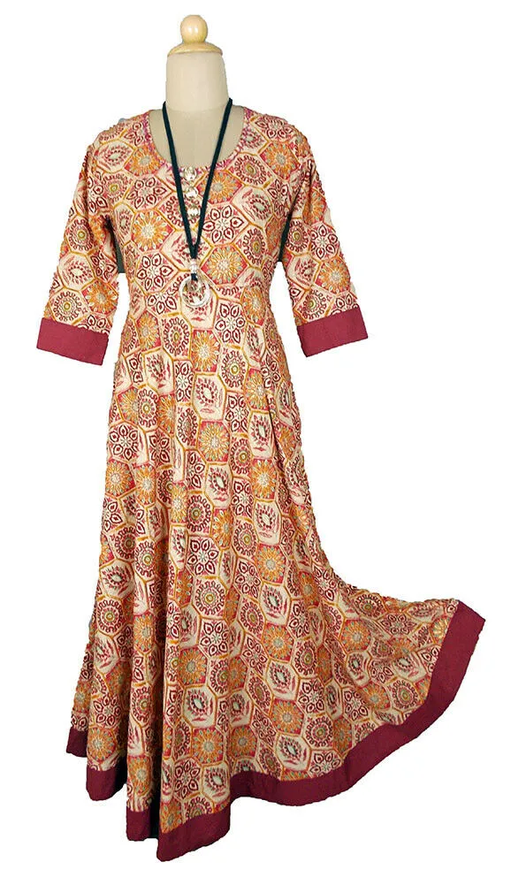 100% Cotton Full Length Maxi Dress in S M XL