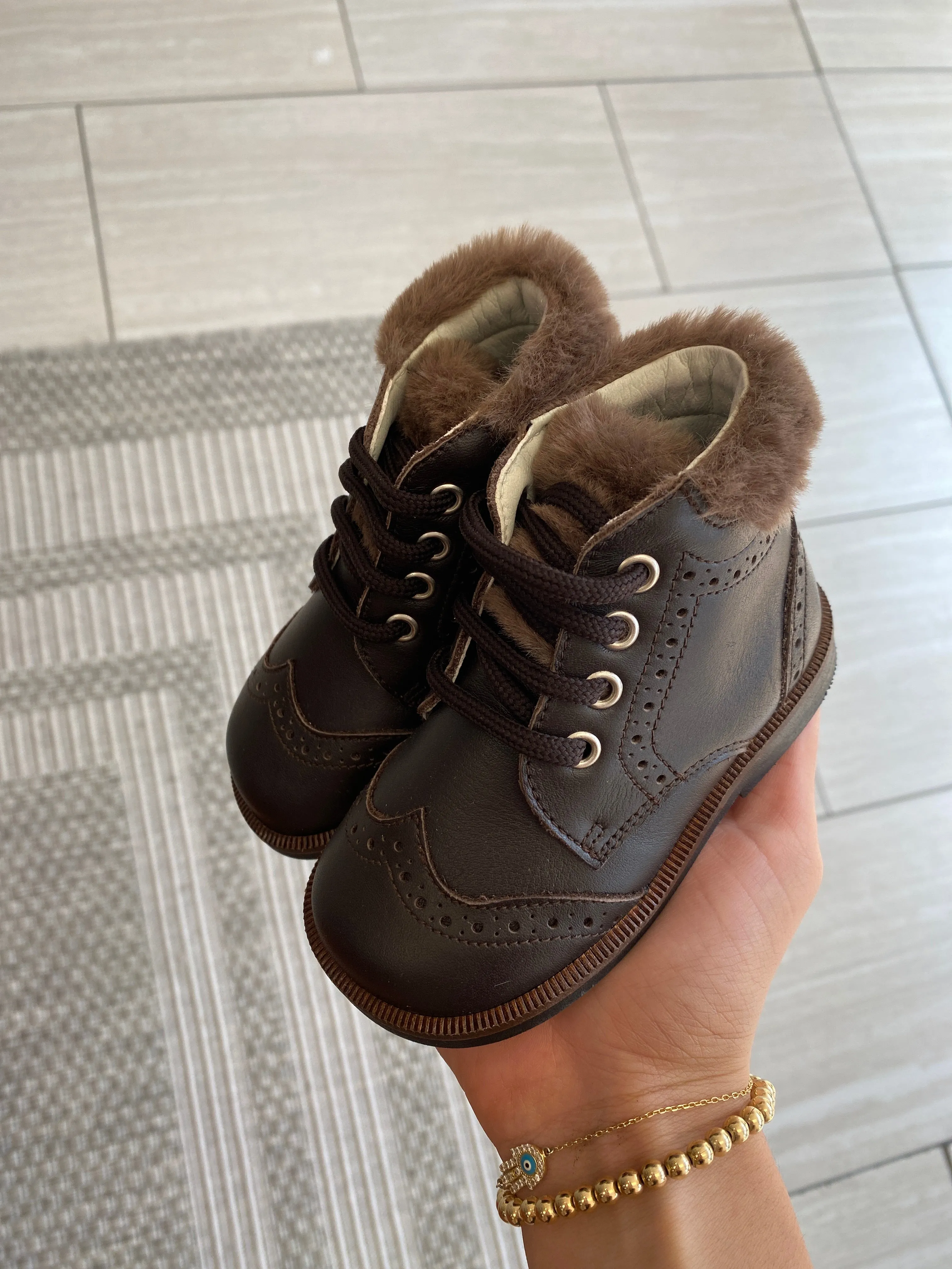 Andanines Brown Fur Trim Baby Bootie