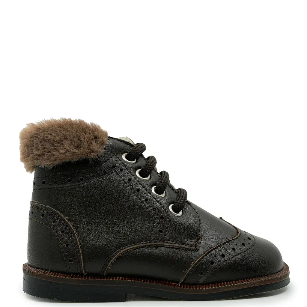 Andanines Brown Fur Trim Baby Bootie
