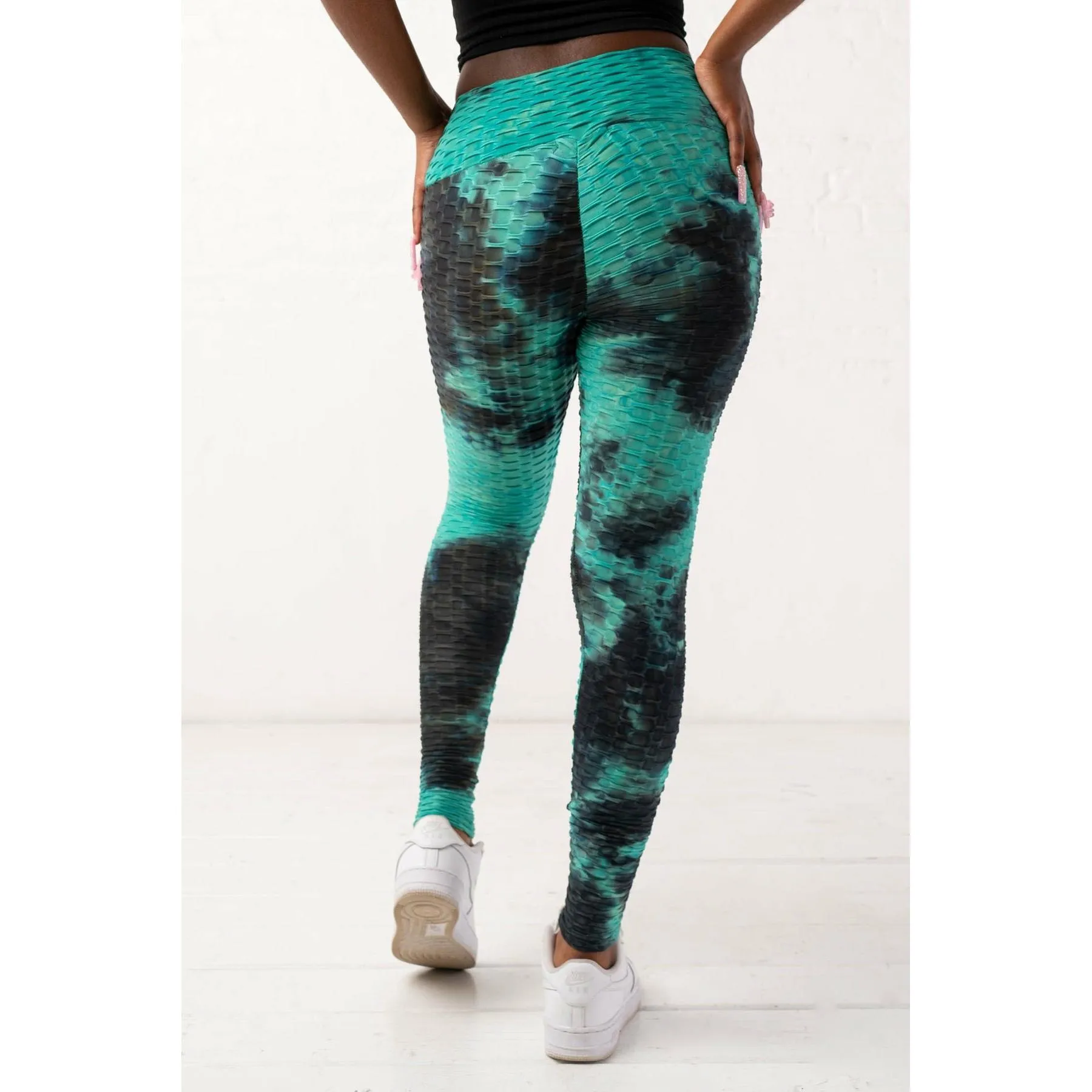 Aqua Honeycomb Waffle Knit Leggings