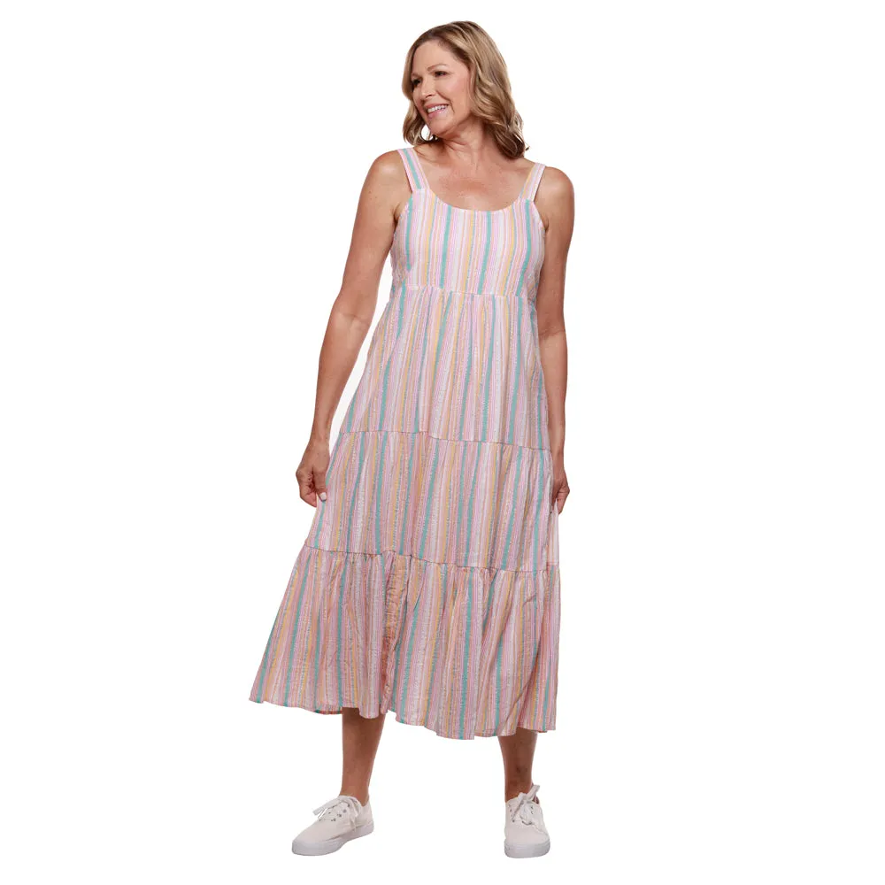 Aqua Multicolored Tiered Sun Dress