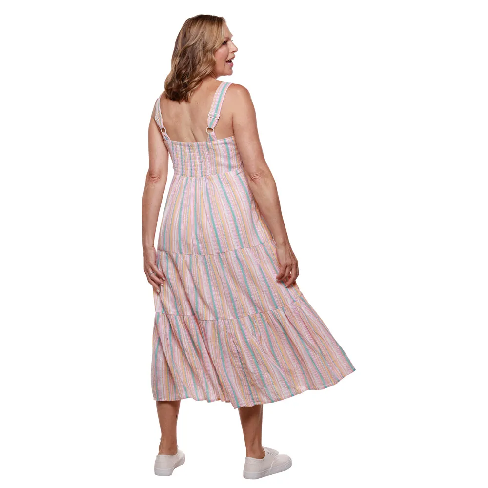 Aqua Multicolored Tiered Sun Dress