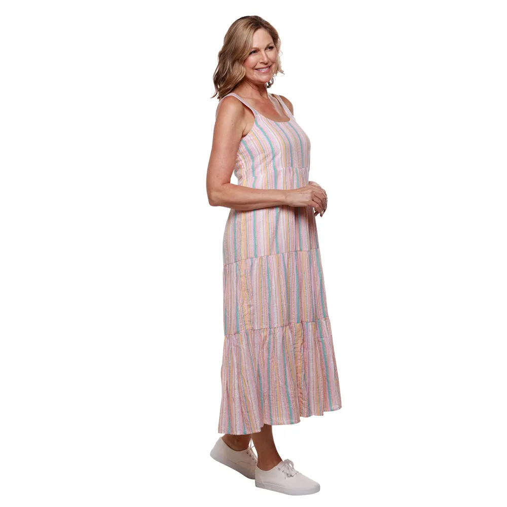 Aqua Multicolored Tiered Sun Dress
