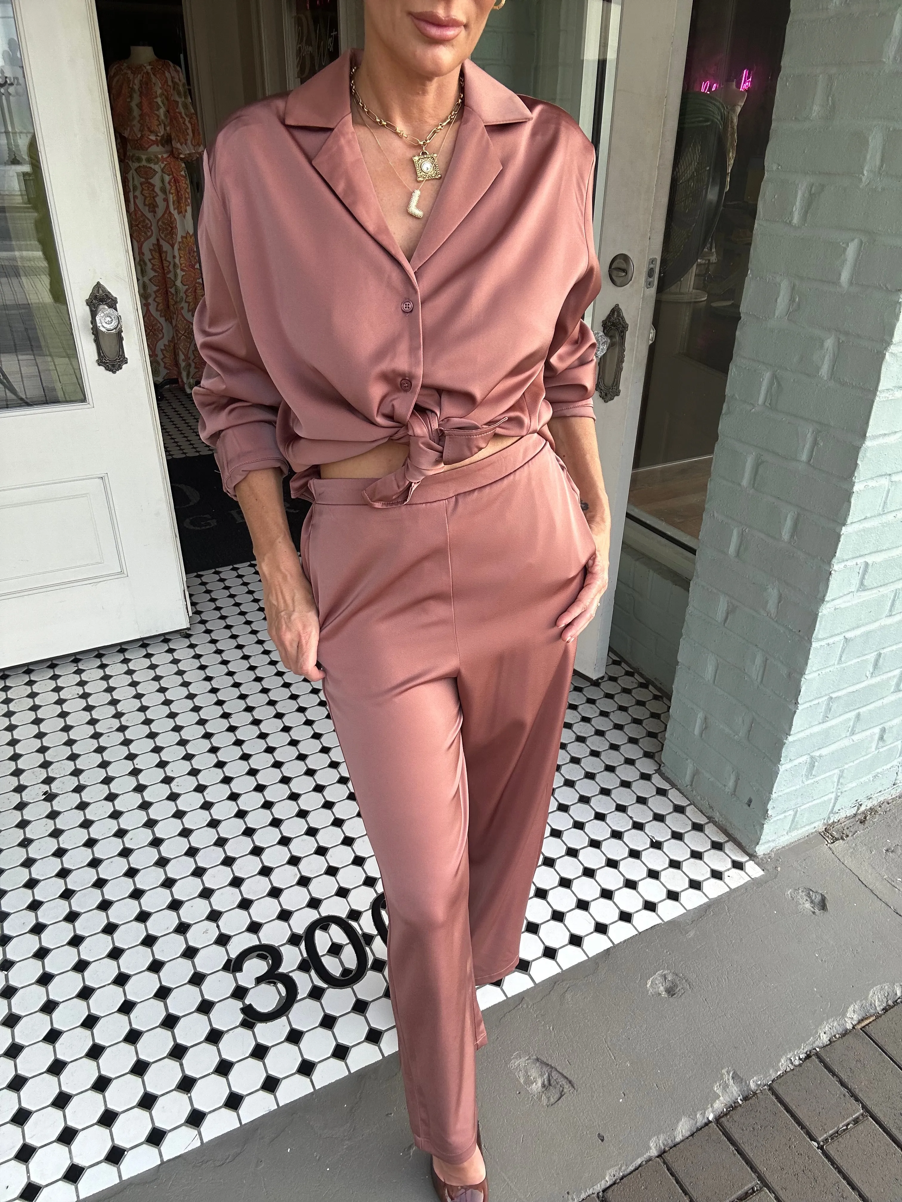 Archer Satin Button Down and Pants Set