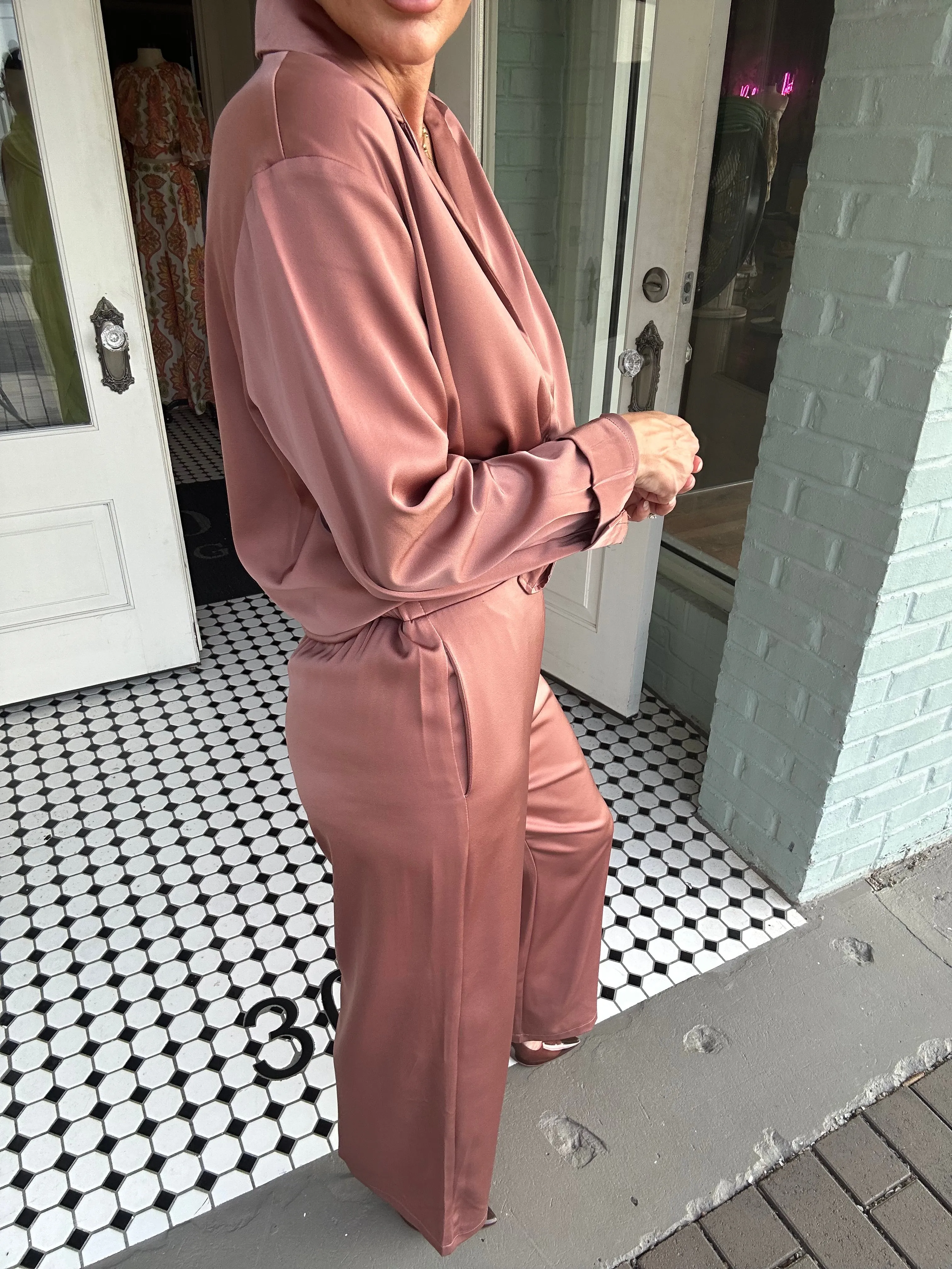 Archer Satin Button Down and Pants Set