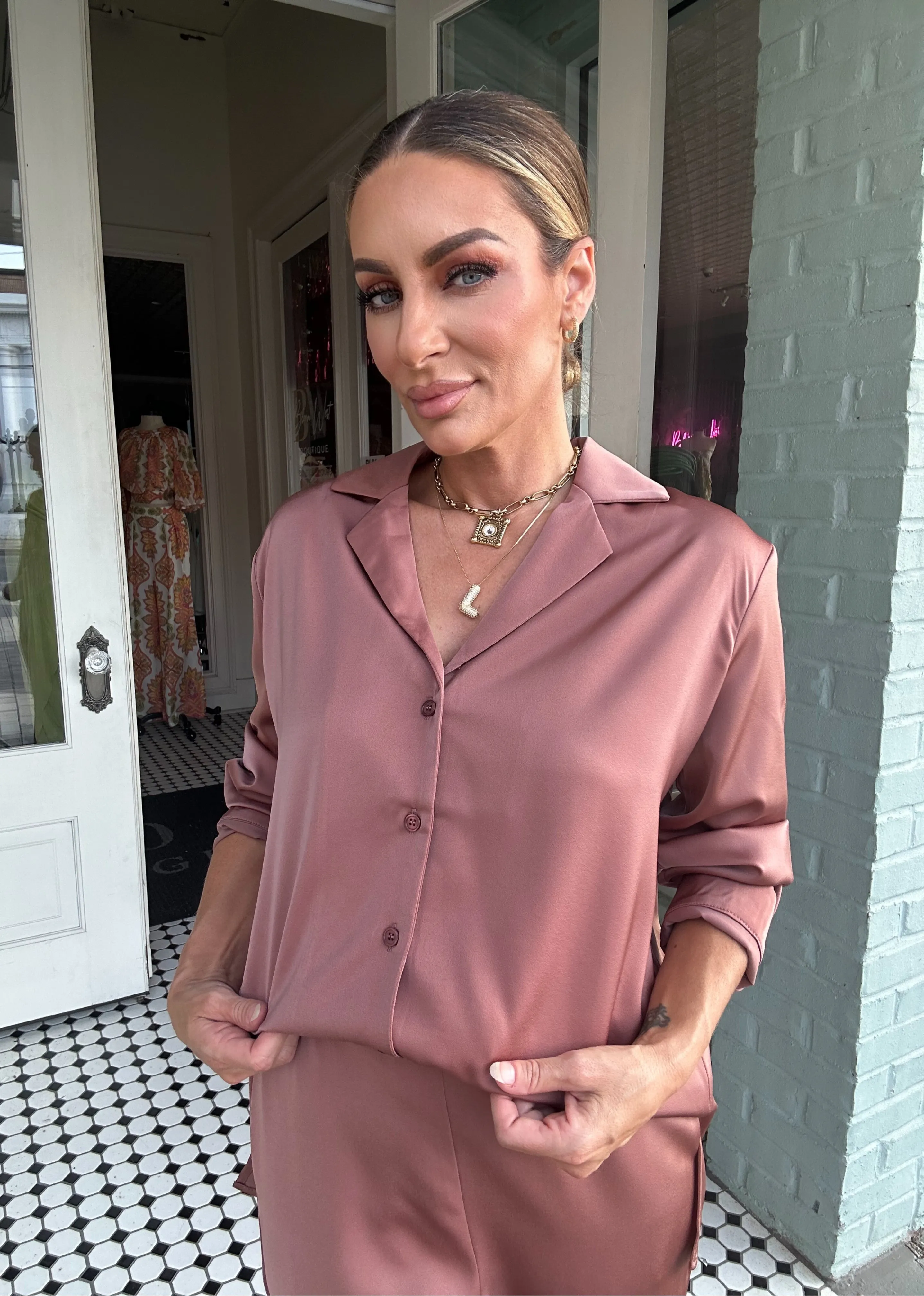 Archer Satin Button Down and Pants Set