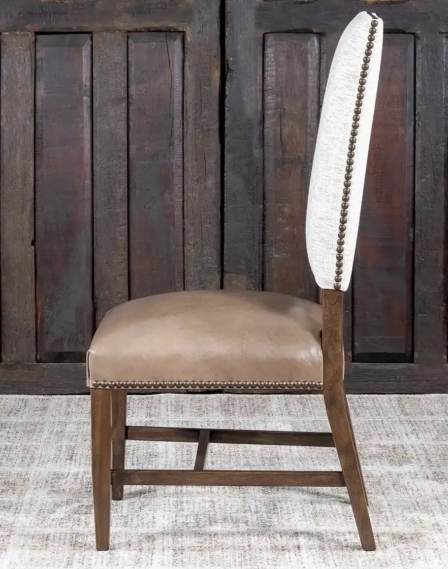 Baltic Luxe Leather and Tweed Western Dining Chair
