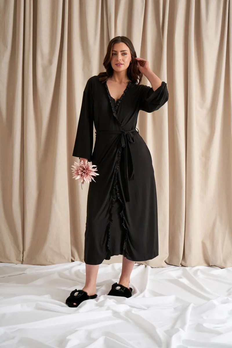 Bamboo Frill Kimono in Black