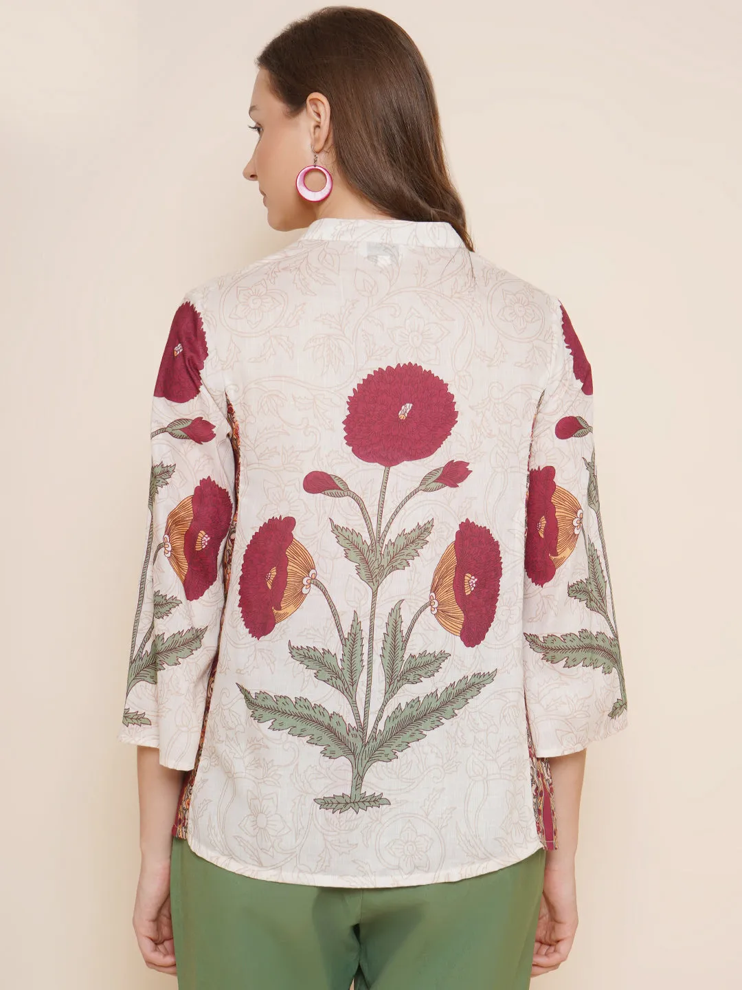 Beige & Maroon Printed Top