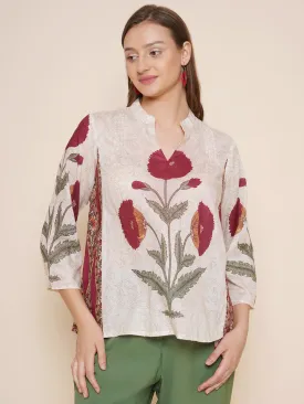 Beige & Maroon Printed Top