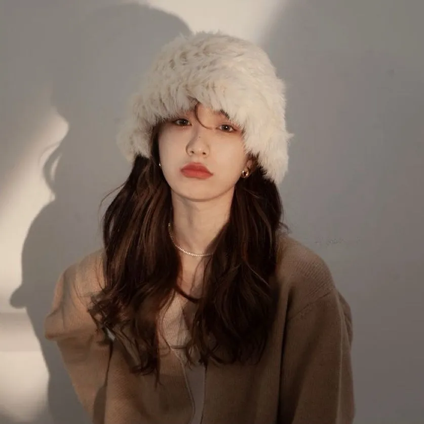 Beige Fur Fisherman's Hat