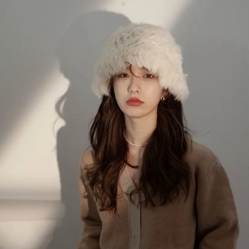 Beige Fur Fisherman's Hat
