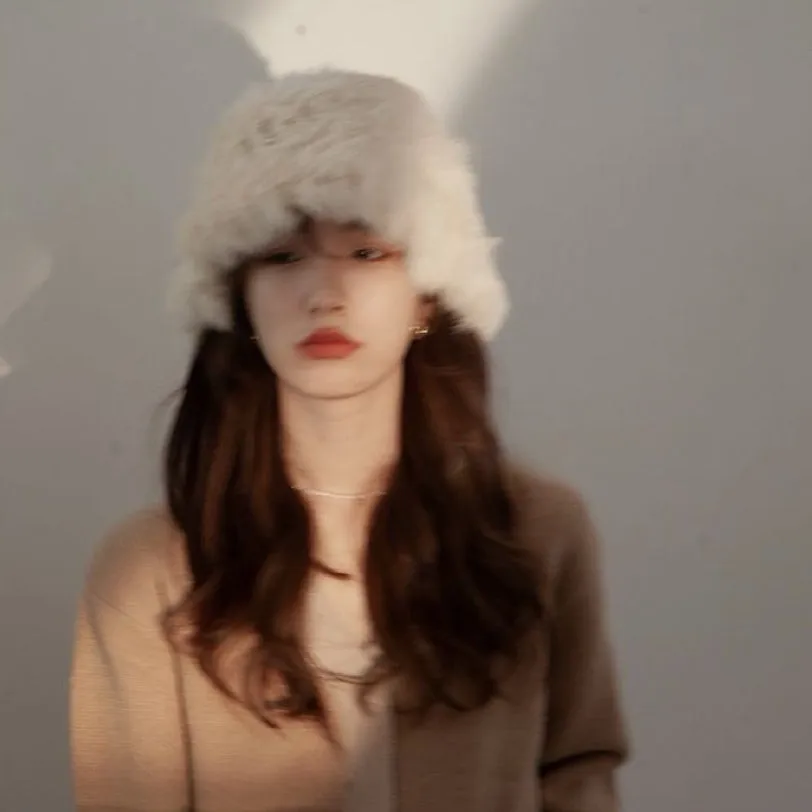 Beige Fur Fisherman's Hat