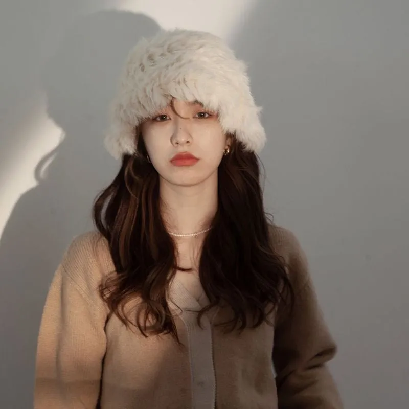 Beige Fur Fisherman's Hat