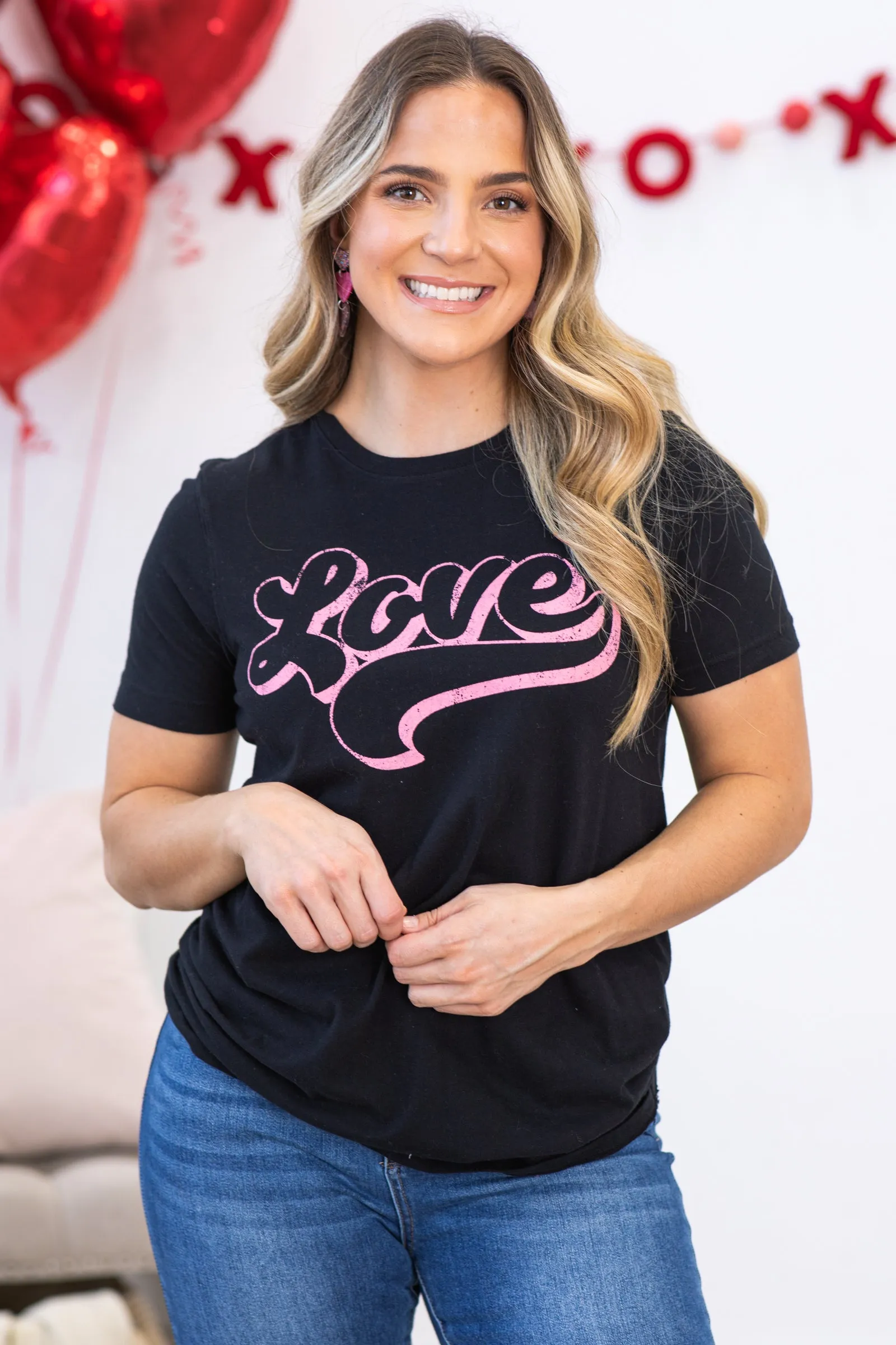 Black and Pink Love Script Graphic Tee