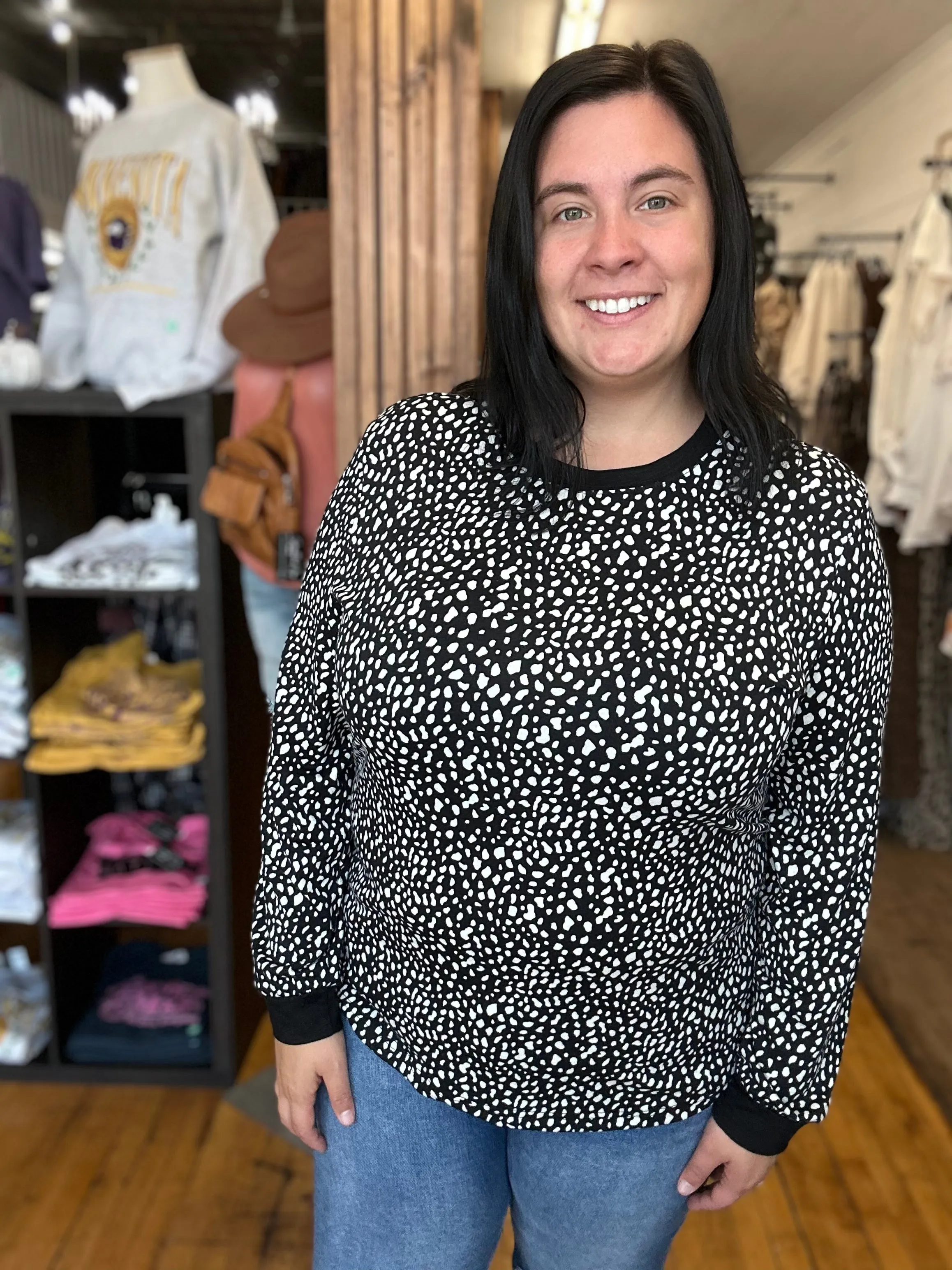 Black Animal Spotted Long Sleeve Top