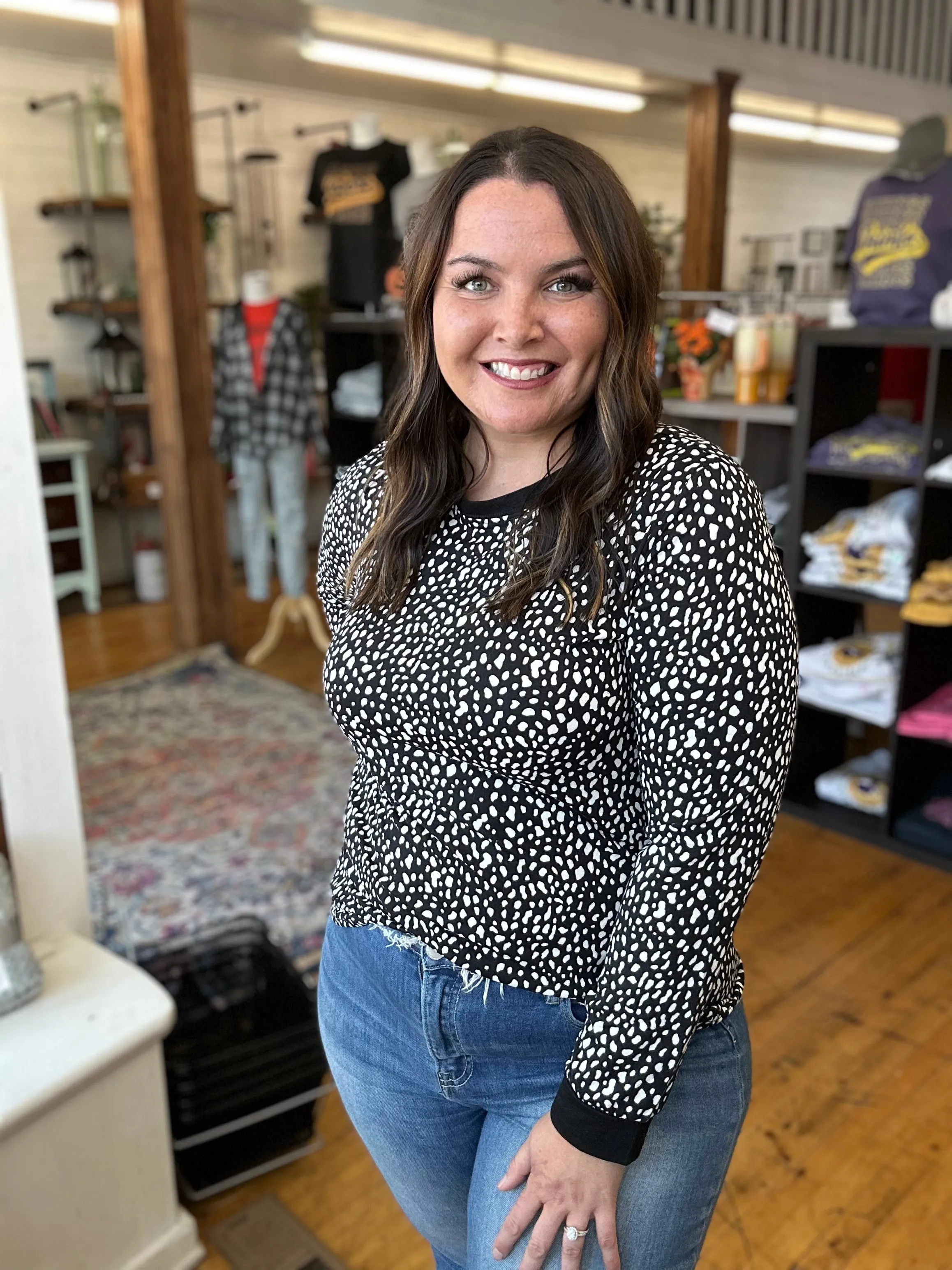 Black Animal Spotted Long Sleeve Top