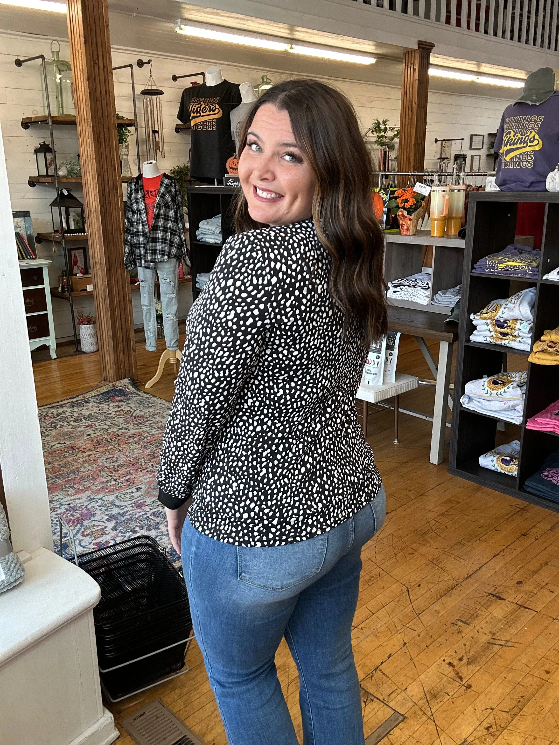 Black Animal Spotted Long Sleeve Top