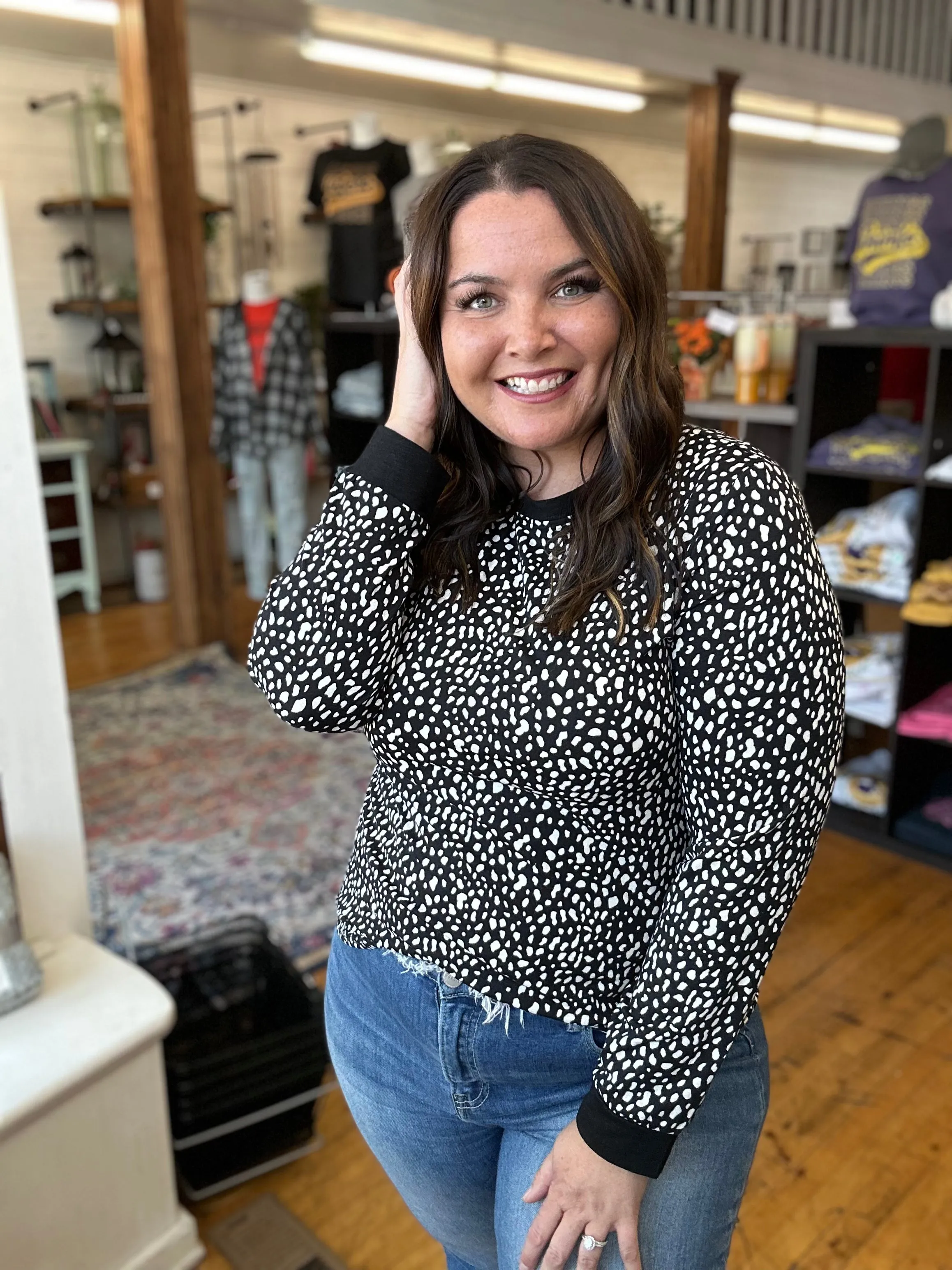 Black Animal Spotted Long Sleeve Top