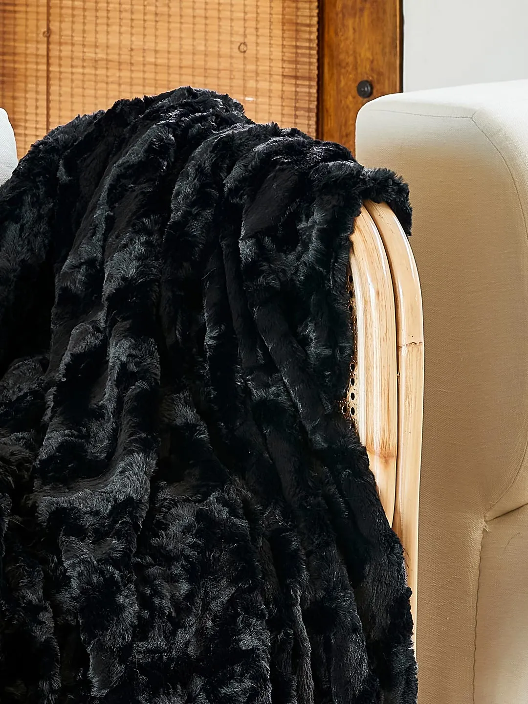 Black Cat Luxe Fake Fur Throw