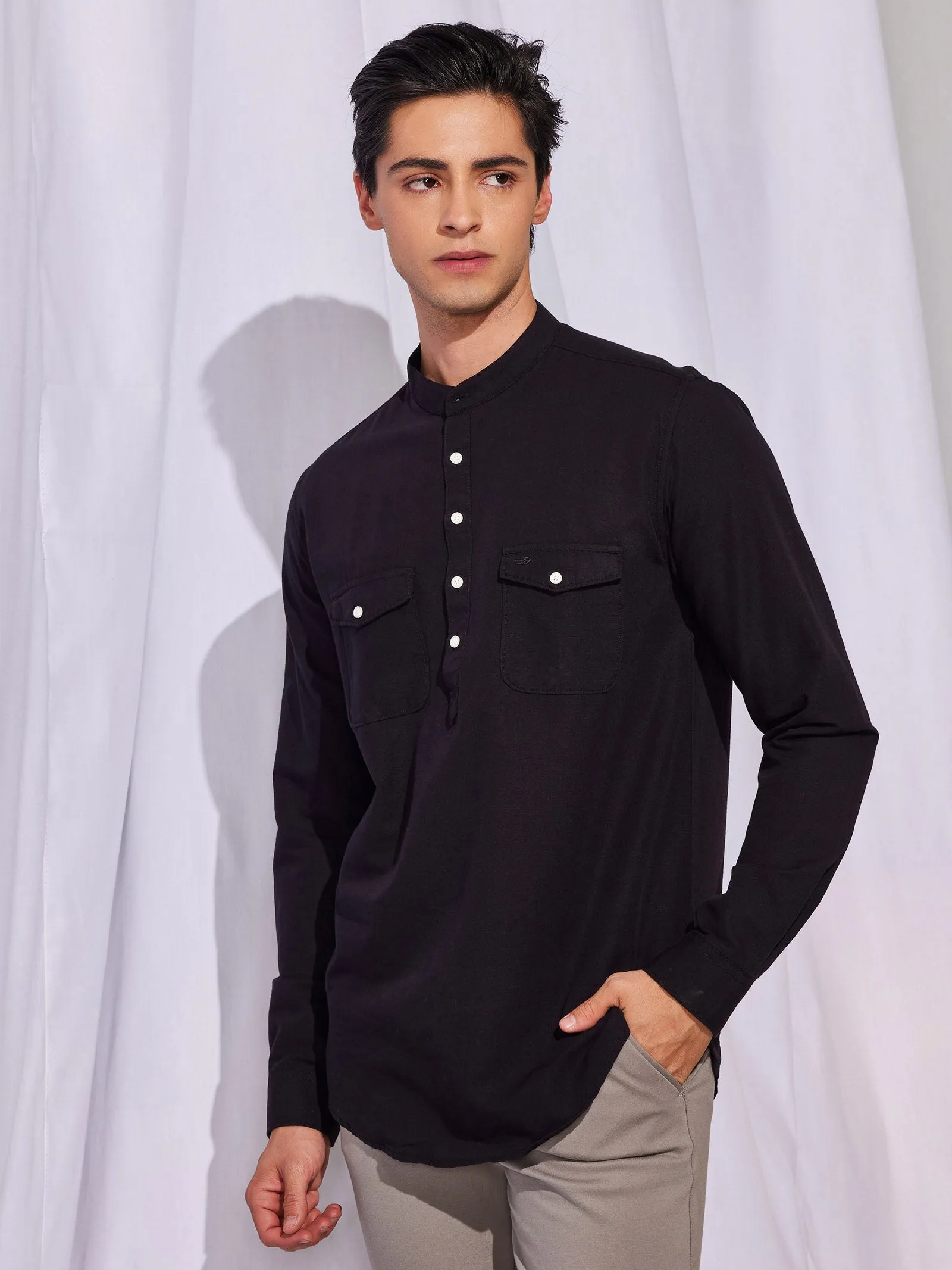 Black Double Pocket Kurta
