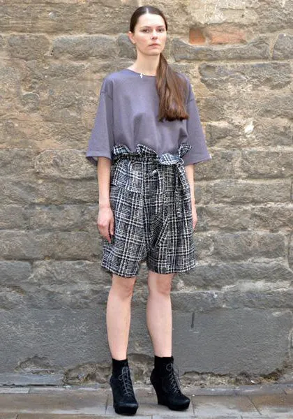 BLESS NO.59 STONE SHORTS TWEED BLACK/WHITE