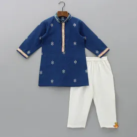 Blue Gota Lace Work Placket Kurta And Pyjama