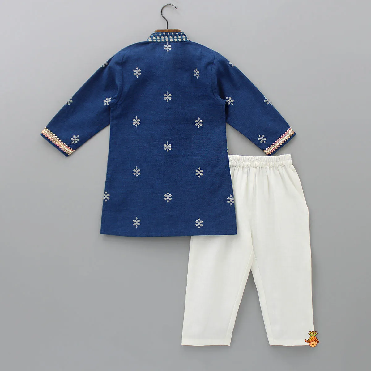 Blue Gota Lace Work Placket Kurta And Pyjama