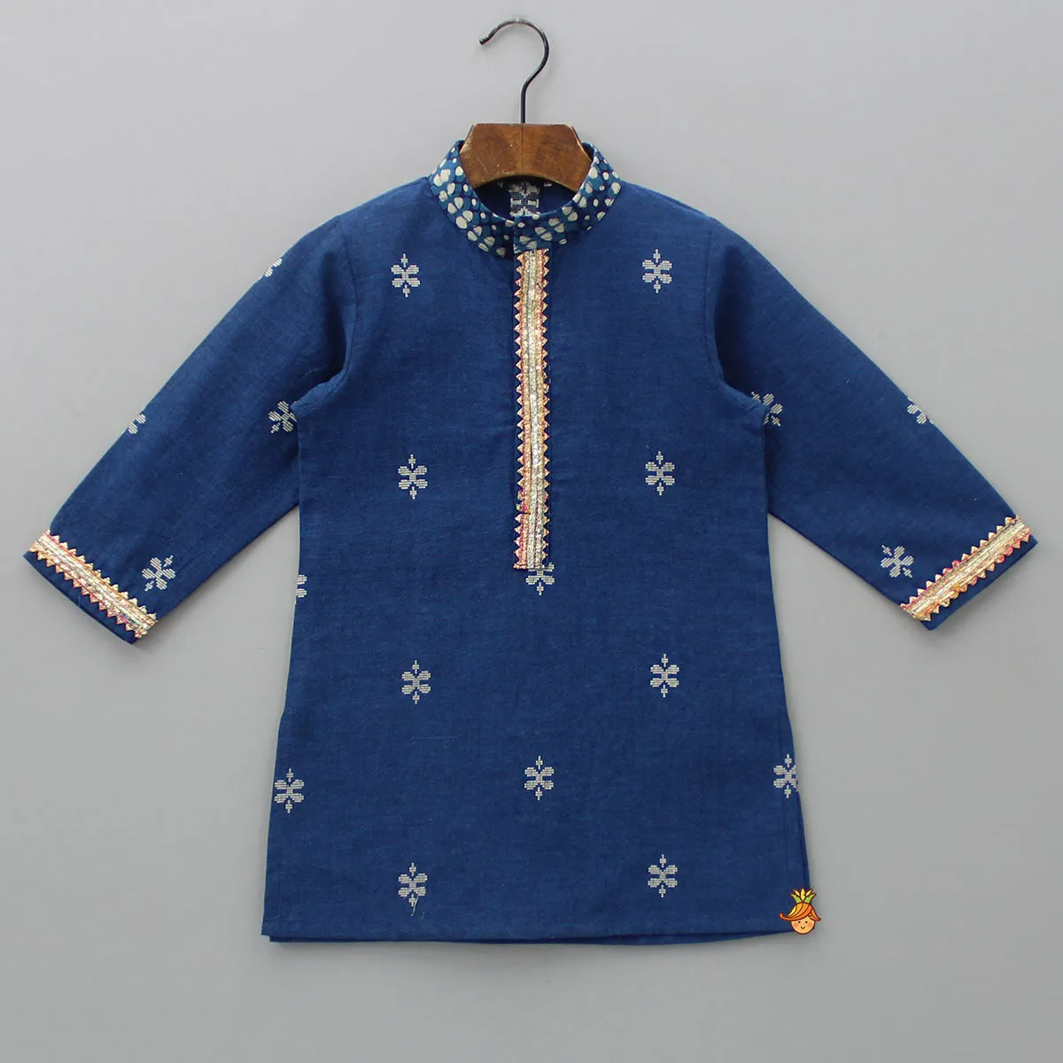 Blue Gota Lace Work Placket Kurta And Pyjama