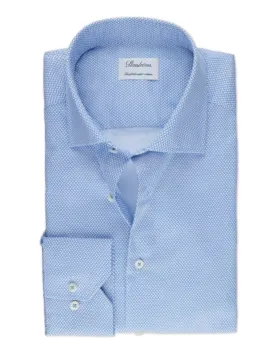 Blue Patterned Twill Shirt | Fitted Body