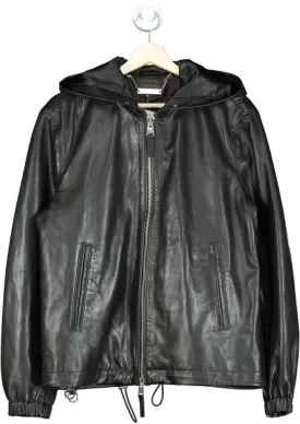 Boda Skins Black Leather Hooded Jacket UK S