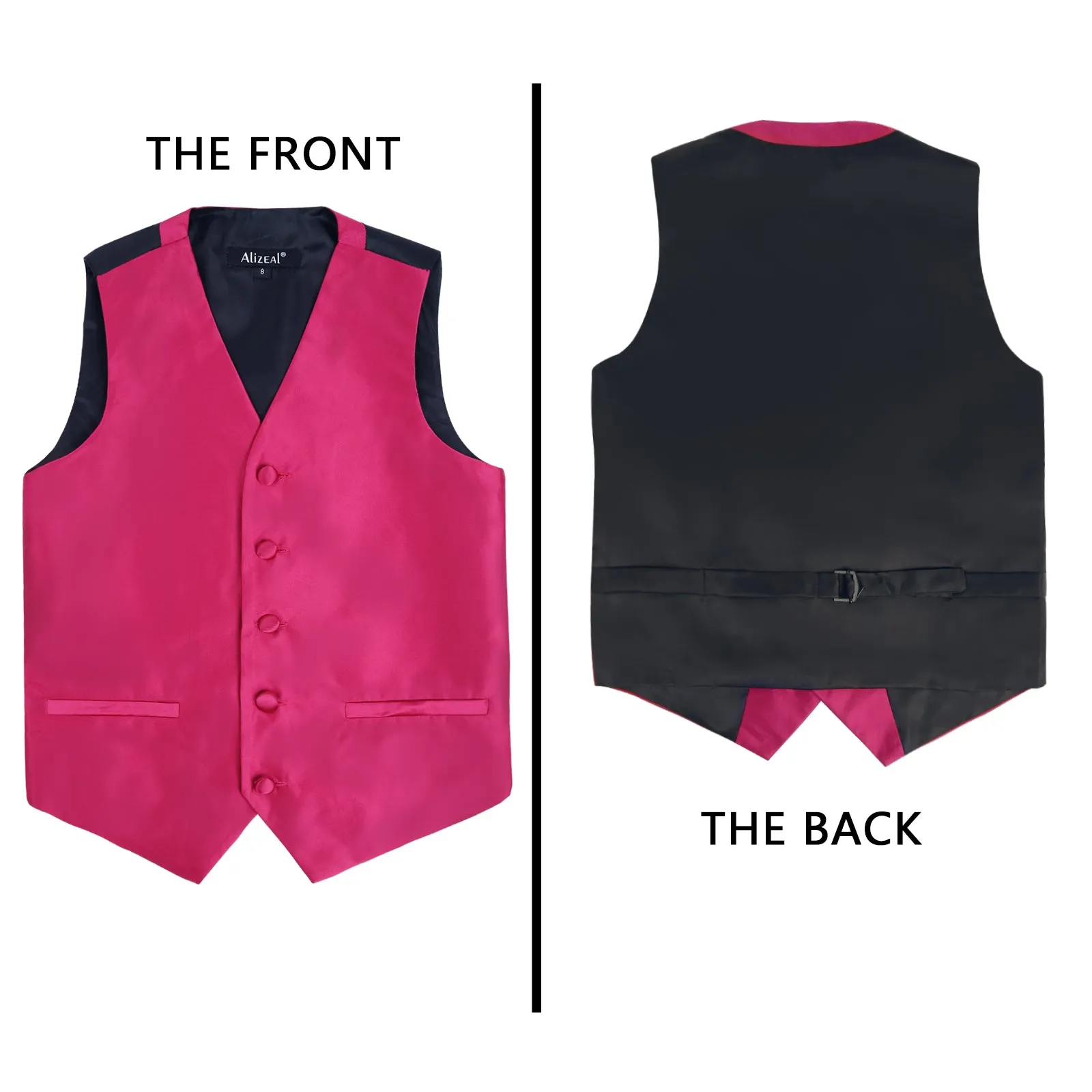 Boy's Classic Solid Bow Tie, Necktie and Suit Vest Set, 078-Rose Red