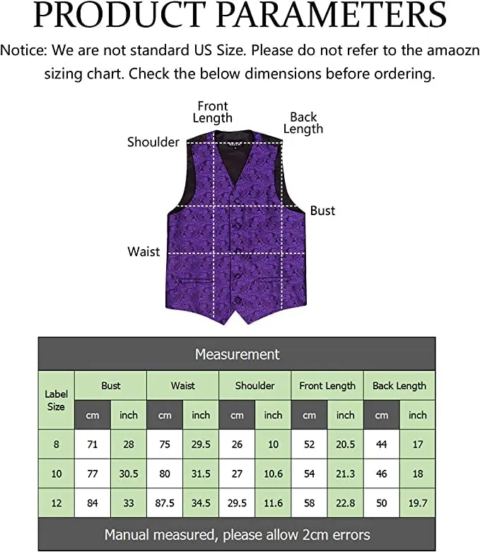Boy's Paisley Jacquard Party Pre-Tied Bow Tie and Suit Vest Set, 079-Dark Green