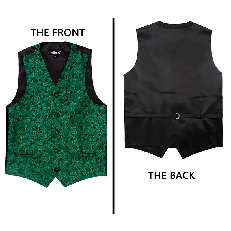 Boy's Paisley Jacquard Party Pre-Tied Bow Tie and Suit Vest Set, 079-Dark Green