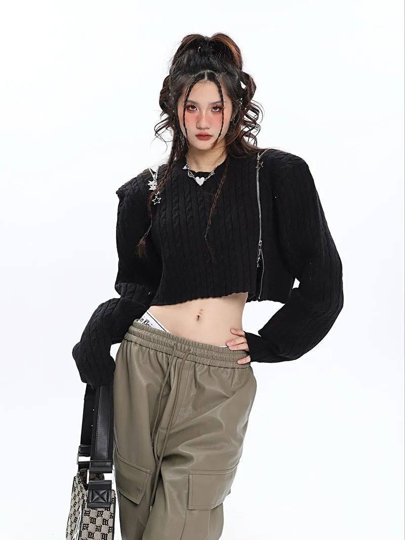 Brooke Solid Color Black Zip Up Long Sleeve Knitted Sweater Top