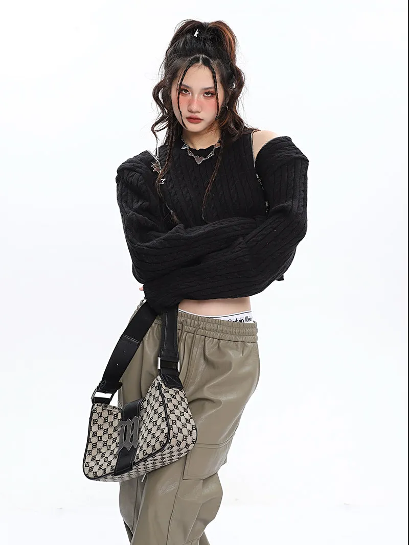 Brooke Solid Color Black Zip Up Long Sleeve Knitted Sweater Top