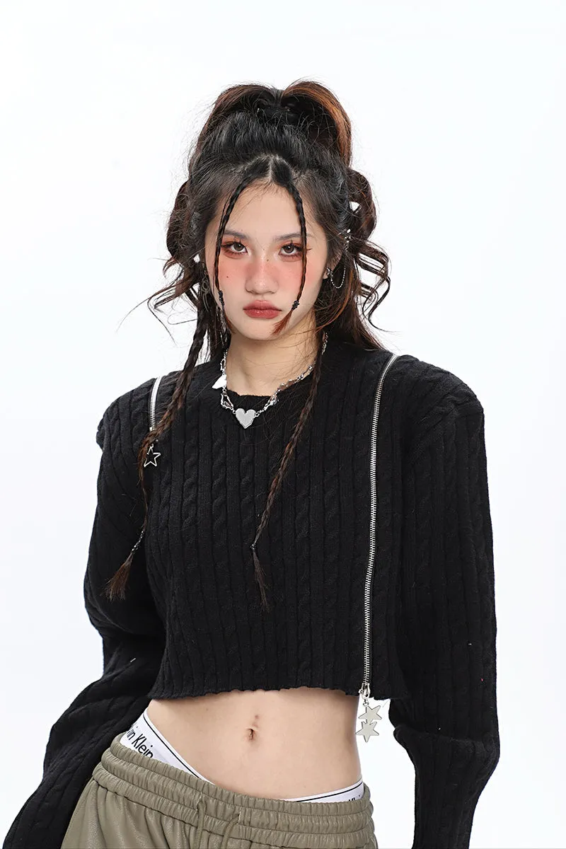 Brooke Solid Color Black Zip Up Long Sleeve Knitted Sweater Top