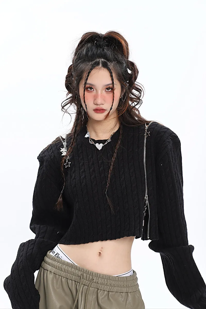 Brooke Solid Color Black Zip Up Long Sleeve Knitted Sweater Top