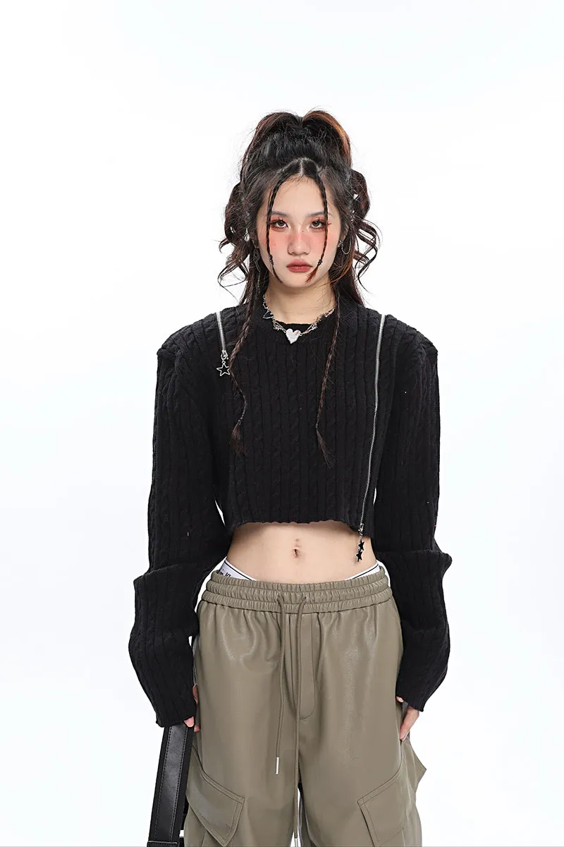 Brooke Solid Color Black Zip Up Long Sleeve Knitted Sweater Top