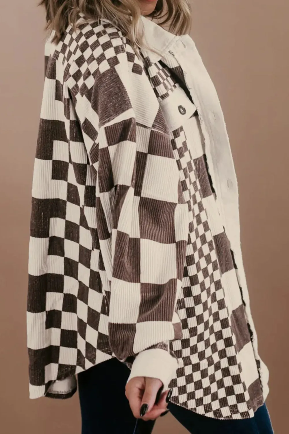 Checkered Button Up Long Sleeve Jacket