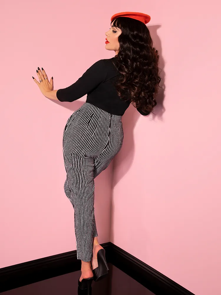 Cigarette Pants in Black Stripes - Vixen by Micheline Pitt