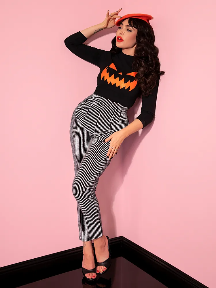 Cigarette Pants in Black Stripes - Vixen by Micheline Pitt