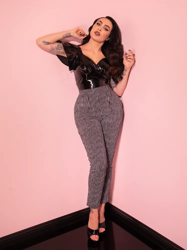 Cigarette Pants in Black Stripes - Vixen by Micheline Pitt