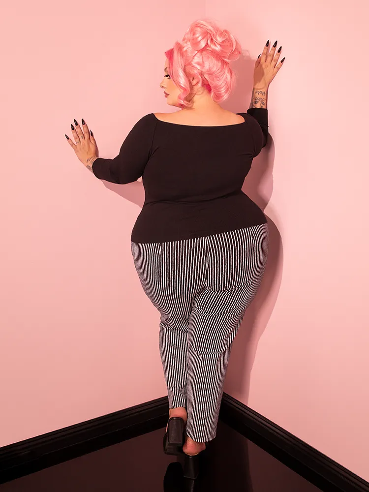 Cigarette Pants in Black Stripes - Vixen by Micheline Pitt