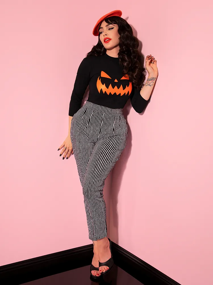 Cigarette Pants in Black Stripes - Vixen by Micheline Pitt