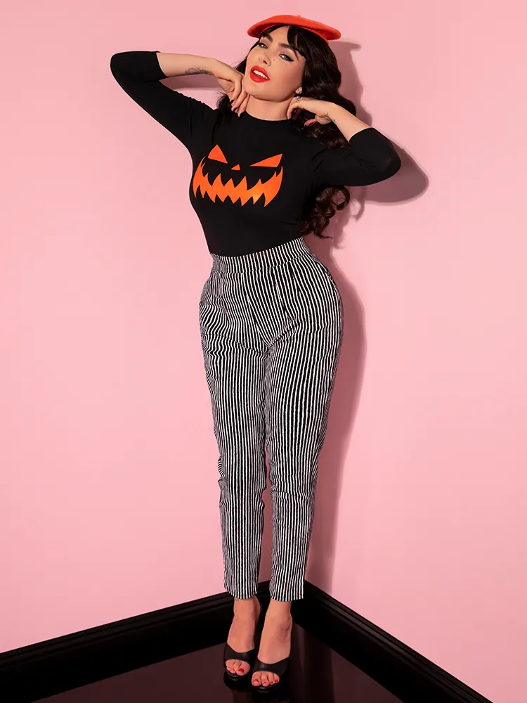 Cigarette Pants in Black Stripes - Vixen by Micheline Pitt