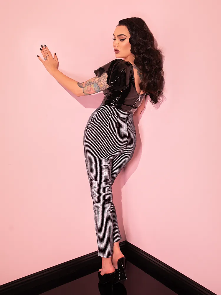 Cigarette Pants in Black Stripes - Vixen by Micheline Pitt