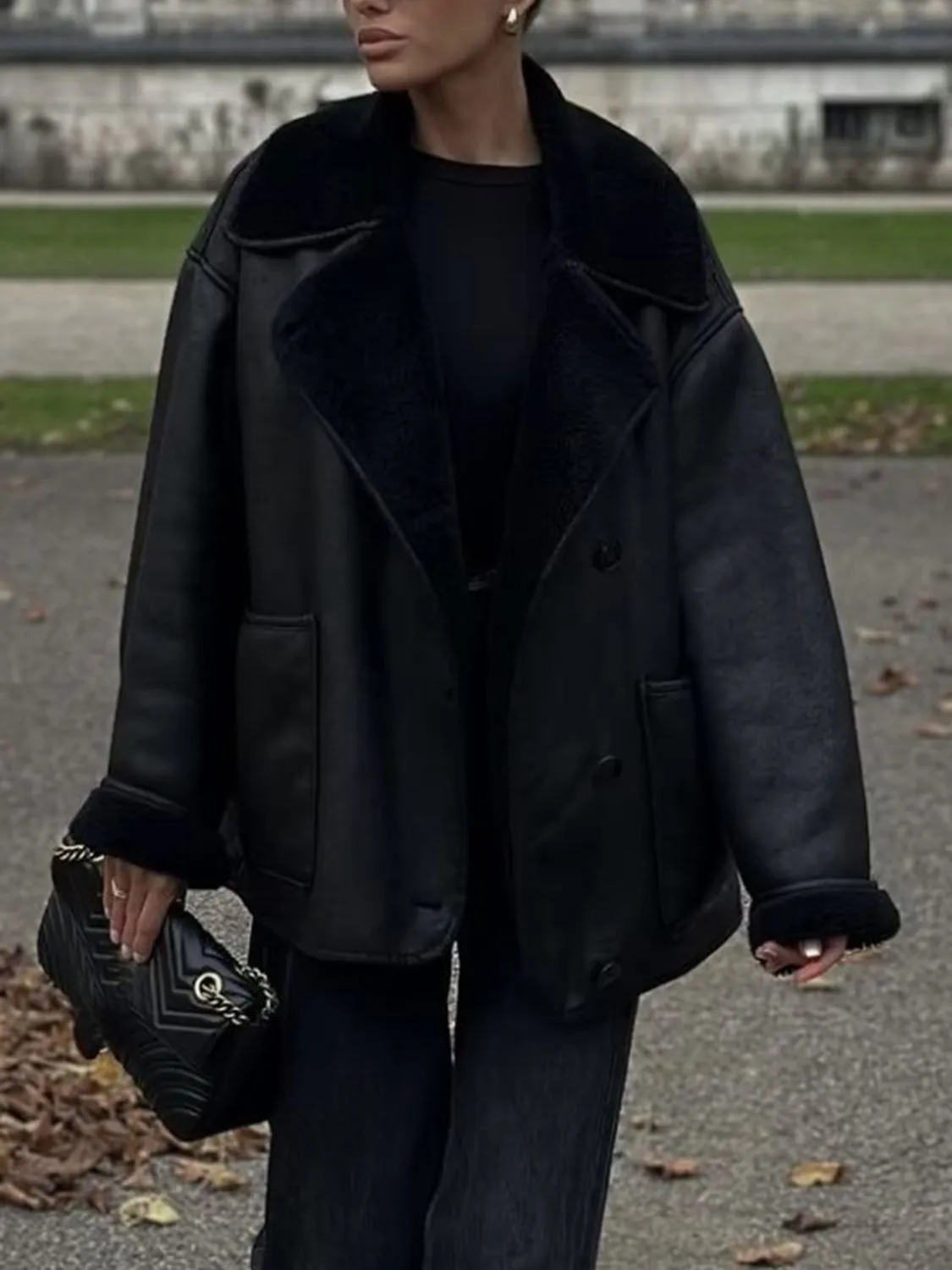 Collared Neck Long Sleeve Plush Jacket