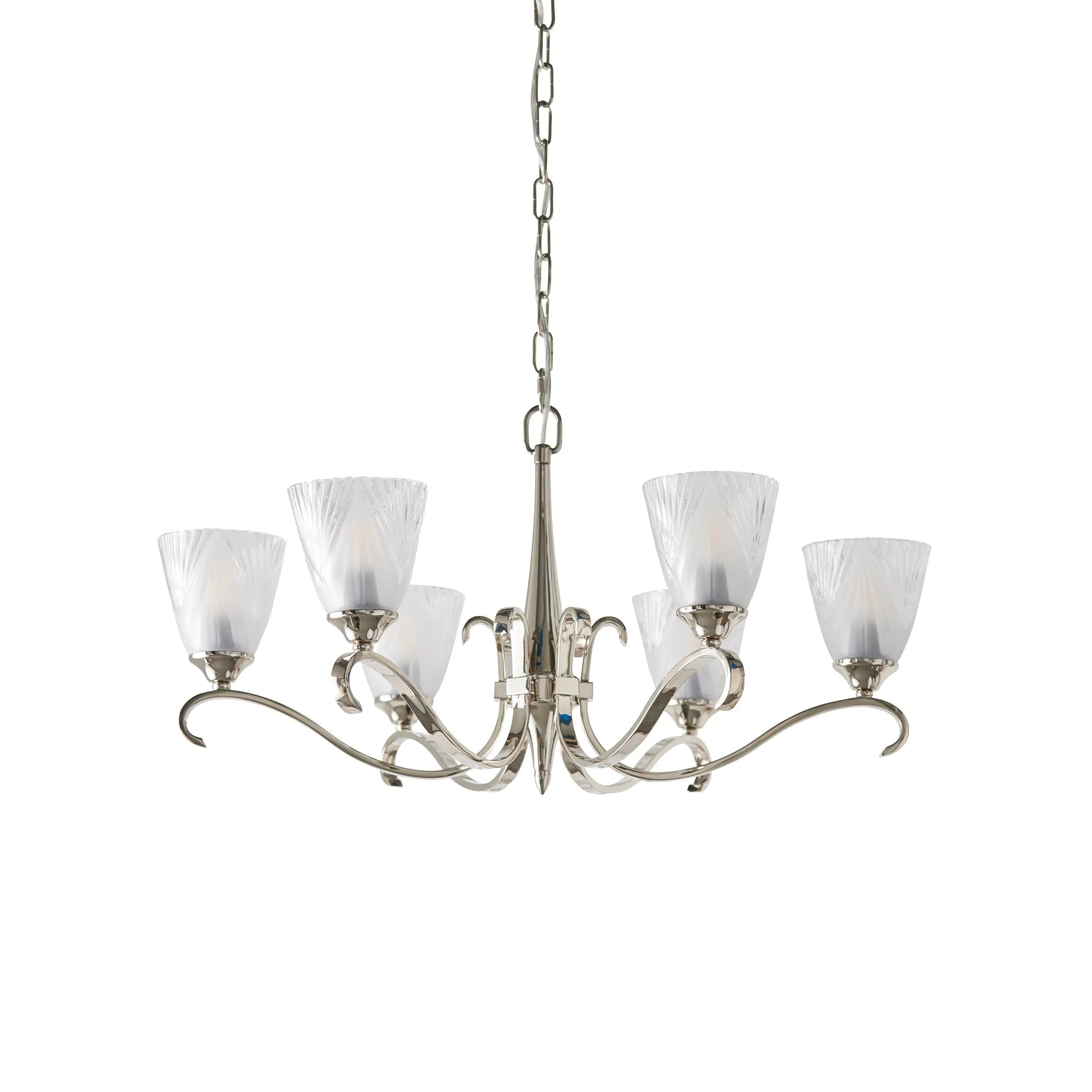 Columbia 6 Light Nickel Chandelier - Art Deco Glass Shade
