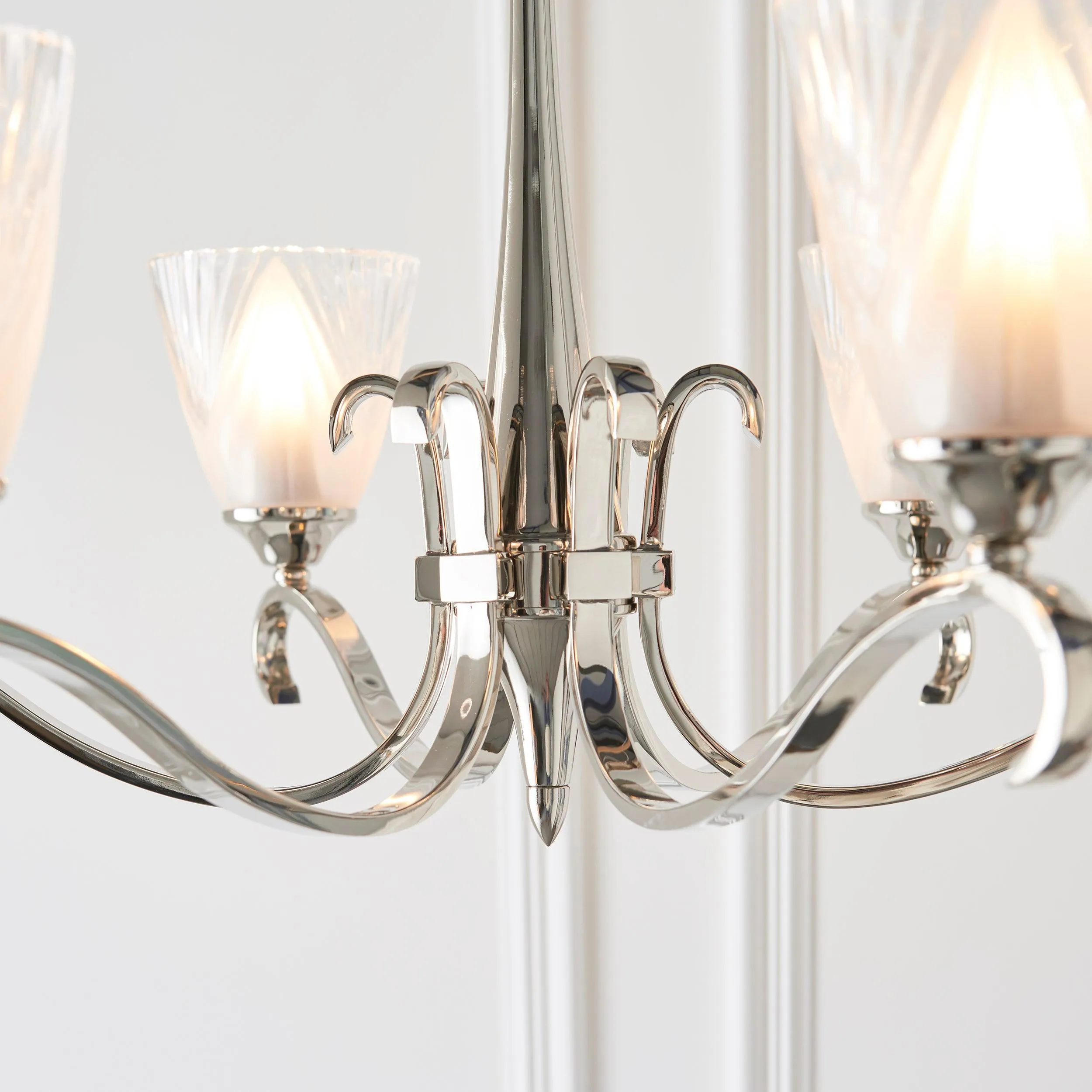 Columbia 6 Light Nickel Chandelier - Art Deco Glass Shade